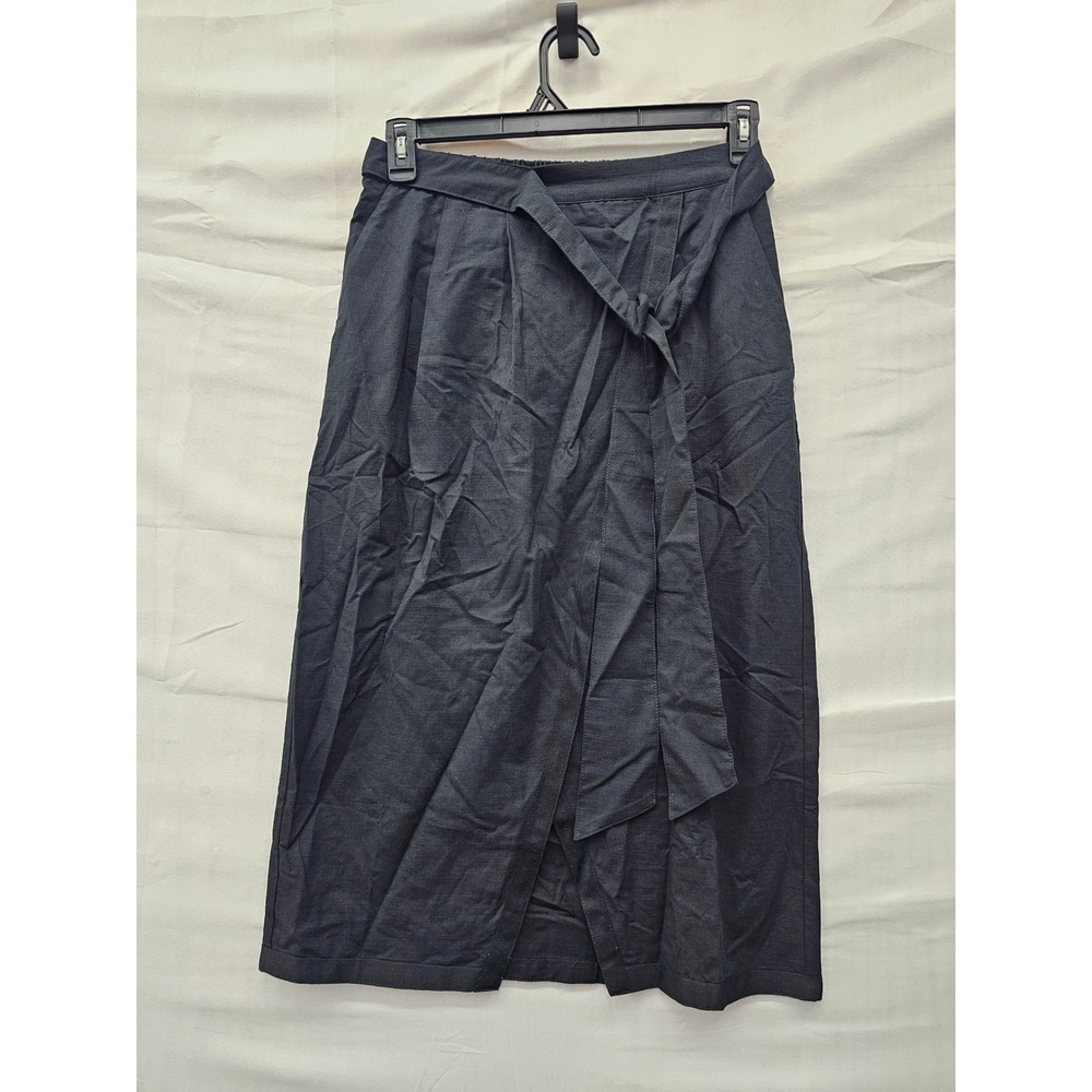 A New Day Womens Wrap Front Midi Skirt Black Cotton Blend Casual Size Small